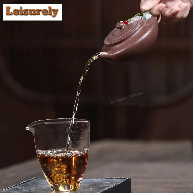 150ml Yixing Purple Clay Teapots Handmade Flat Pot Raw Ore Peach Blossom Mud Tea Brewing Kettle With Infuser Zisha Tea Set Gift