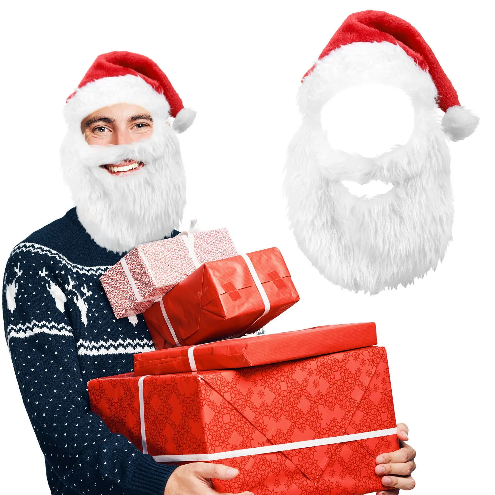 Cute Santa Claus Hat Plush Beard Decor Accessory Santa Claus Cosplay Christmas Atmosphere Decor Velvet Materi Mask