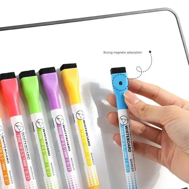 8 Colors 0.5mm Magnetic Dry Erase Markers Whiteboard Marker Pen Office School White Board Stationery Extra Fine Tip Colored Pens dry erase markers
