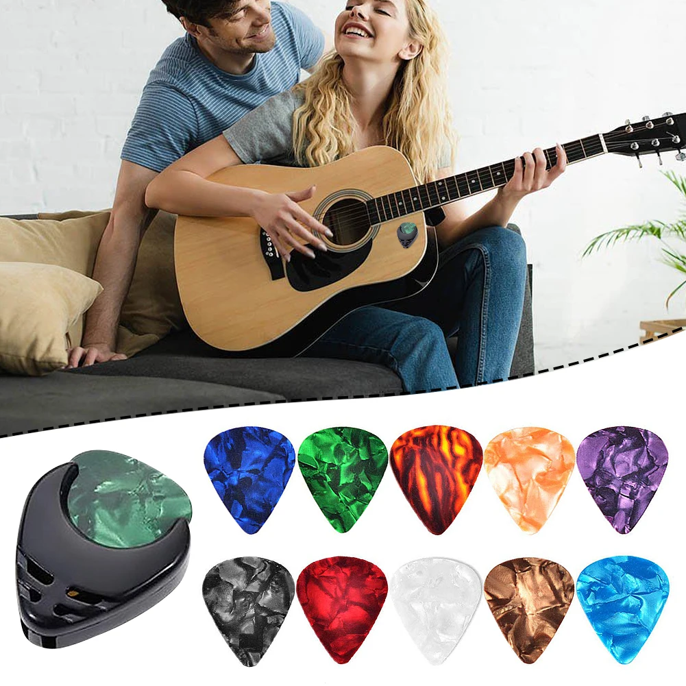 10Pcs Guitar Picks Set Colorful Guitar Picks & Pick Holder Set Electric Multifunction Celluloid Accessories