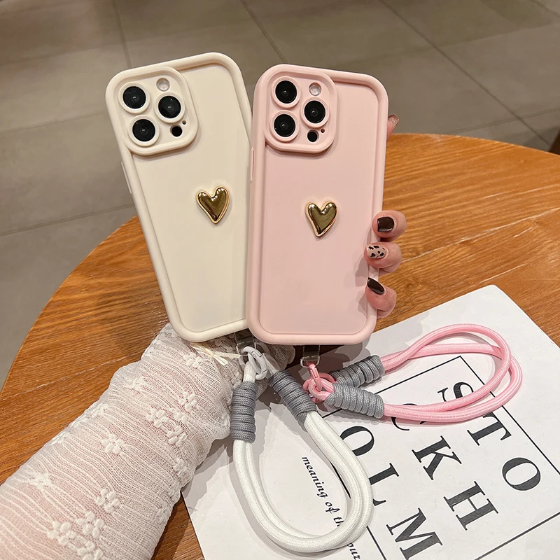 Gorgeous Golden Love Heart Hand Strap Phone Case