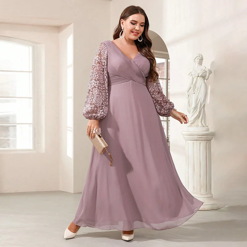 حجم كبير جديد الساتان الخامس الرقبة كم طويل مساء ح...