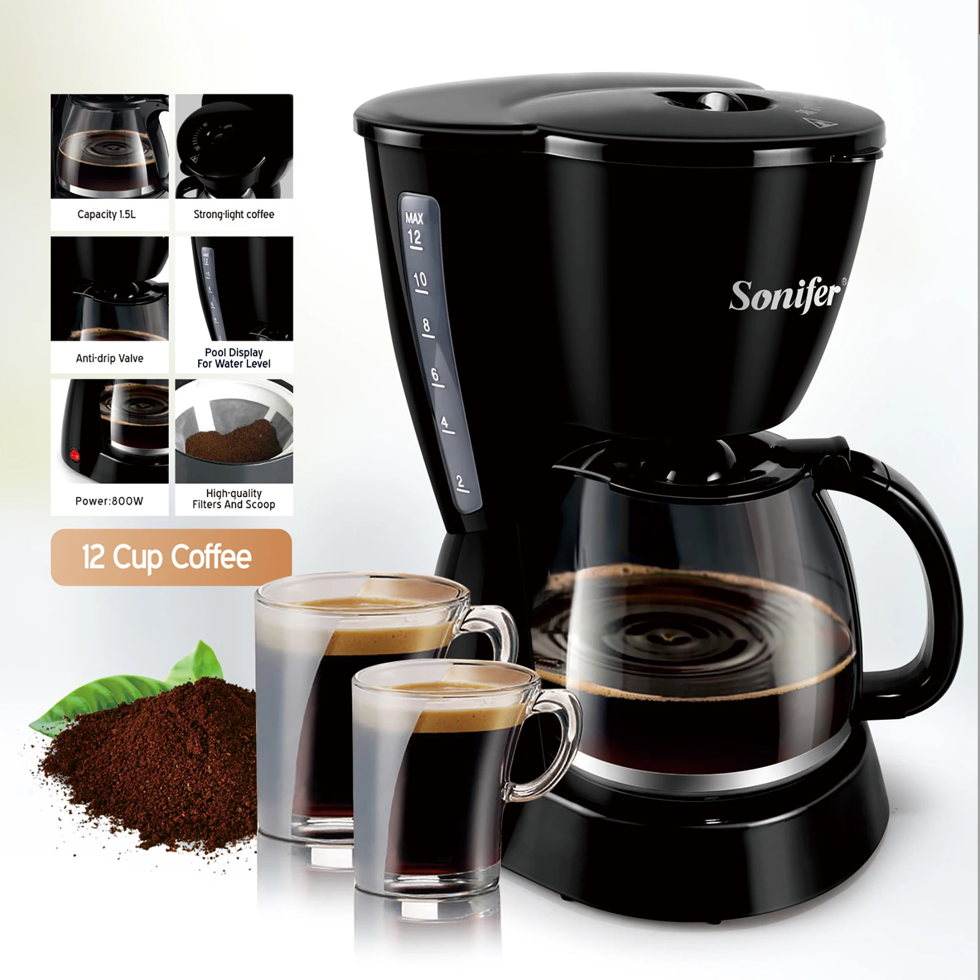 1.5L Electric Drip Coffee Maker 800W 