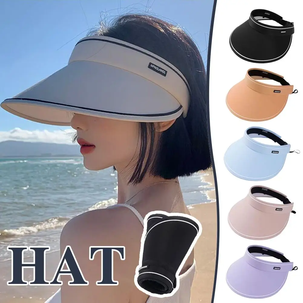 

Sun Visor Hats For Women Wide Brim Summer UV Protection Ice-Feeling Beach Hat Adjustable Foldable Outdoor Empty Top Visor C N9C3