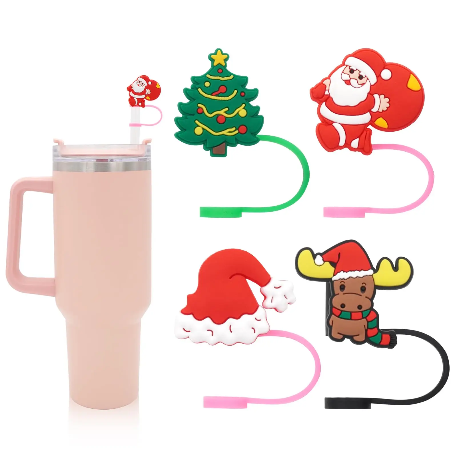 4Pcs 0.4in Diameter Cute Silicone Straw Covers Cap for Stanley Cup,  Dust-Proof Drinking Straw Reusable Straw Tips Lids 