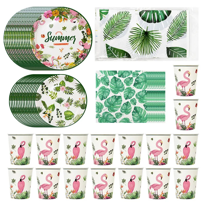 

Hawaiian Party Disposable Tableware Turtle Leaf Flamingo Plates Cup Napkins Jungle Safari Birthday Party Decoration Supplies