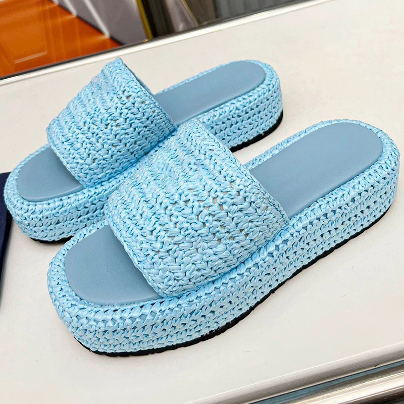 

Spring Summer New Roman Woven Thick Soled Ladies Slippers Lightweight Concise Solid Color Height Increasing Women's Shoes