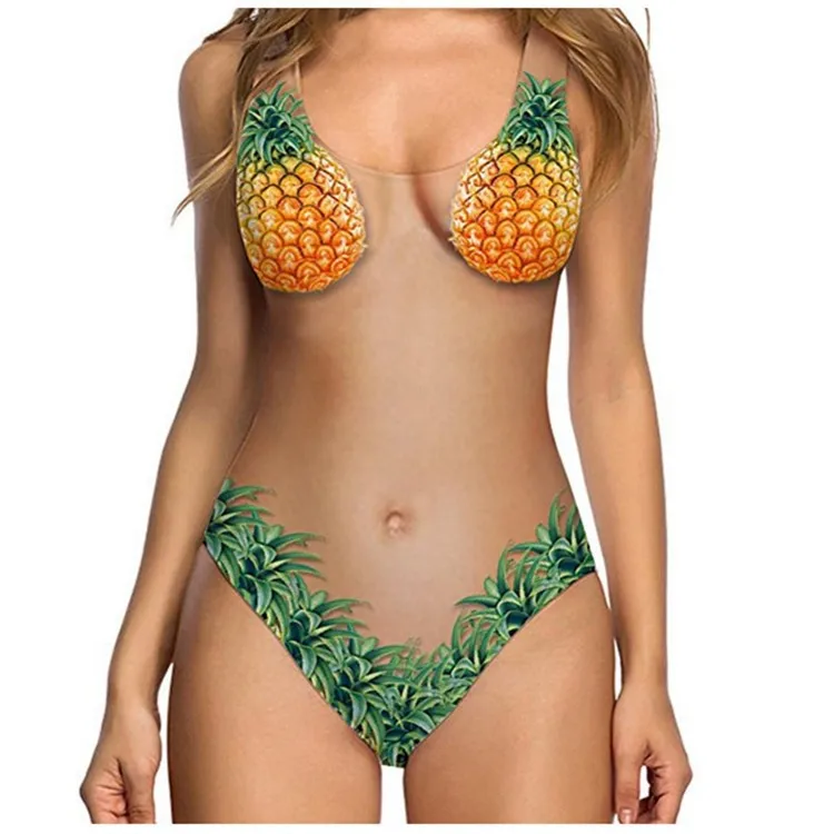 

Swimsuit Women 2023 Sexy Mussel Sleeveless Swimwear 3D Fake Breast Hairy Funny Print Beach Bathing Suits Maillot De Bain Femme