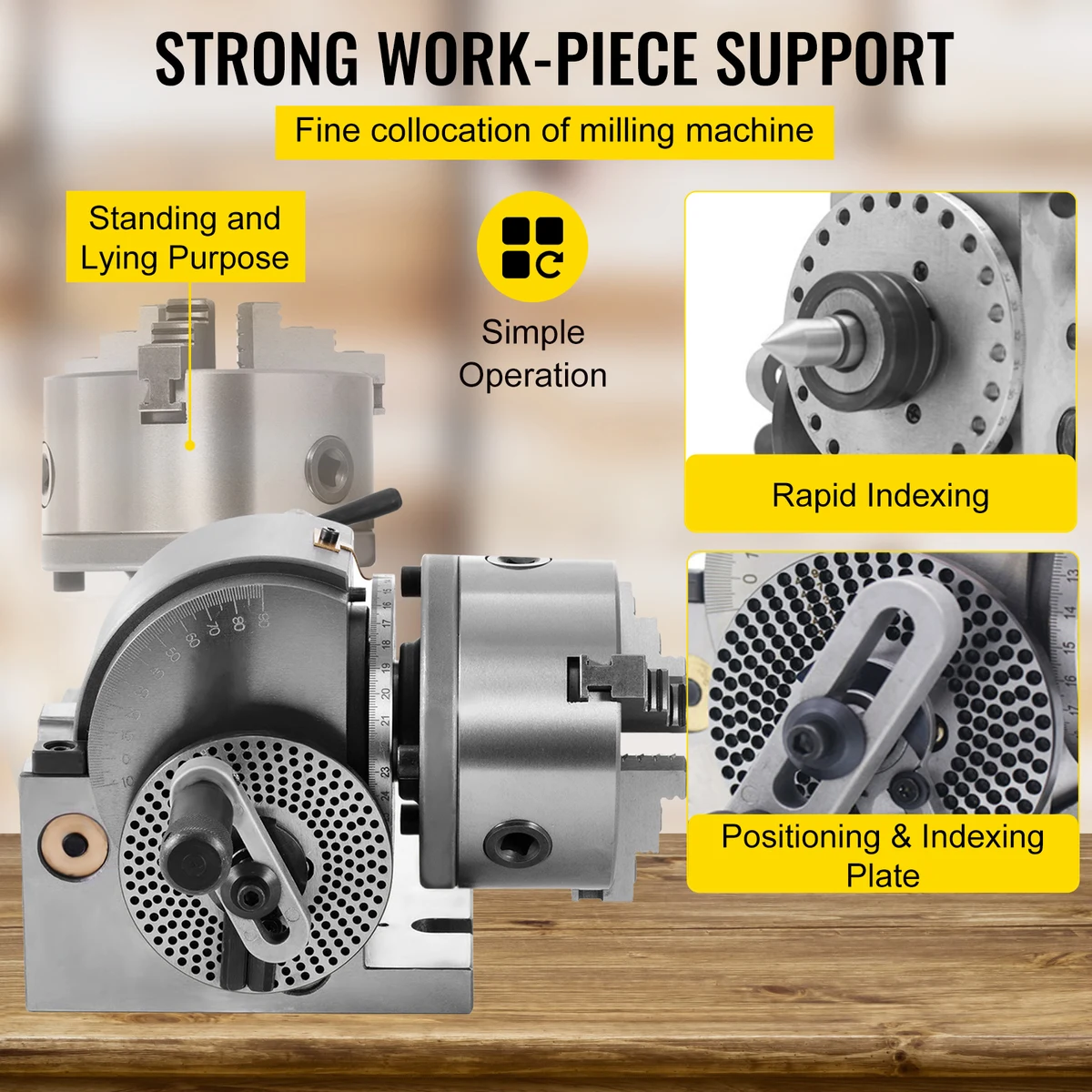 SucceBuy Dividing Head Precision Semi Universal BS-0 5" / 4" 3-Jaw Indexing Head Tailstock & Chuck for Drilling Milling Grinding — view 6