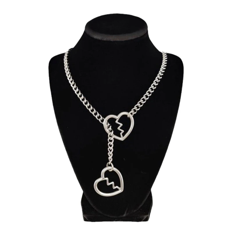 Punk Rock Exaggerate Personality Heart O-Ring Slip Chain For Women Girls Simple Versatile Long Necklace Jewelry Accessories Gift
