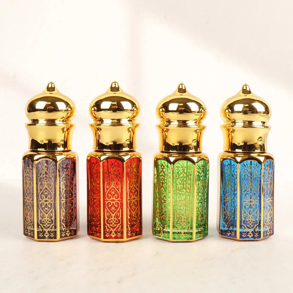 6/10/15ml Essential Oil Roller Bottle Gold Crown Shape Perfume Bottling Travel Electroplated Carve Glass Luxury Empty Bottle 3