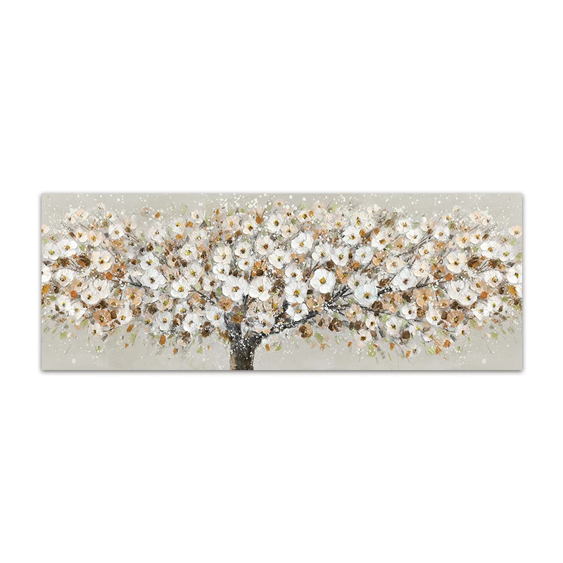 مجردة تتفتح الزهور البيضاء شجرة اللوحة طباعة على ق...