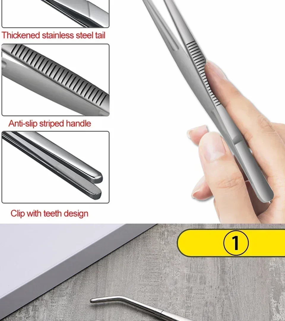 Stainless Steel 430 Anti-iodine Medical Tweezers Long Straight Forceps 12.5cm-30cm Straight Head Elbow Thicken DIY Tweezer Tools tweezer tool