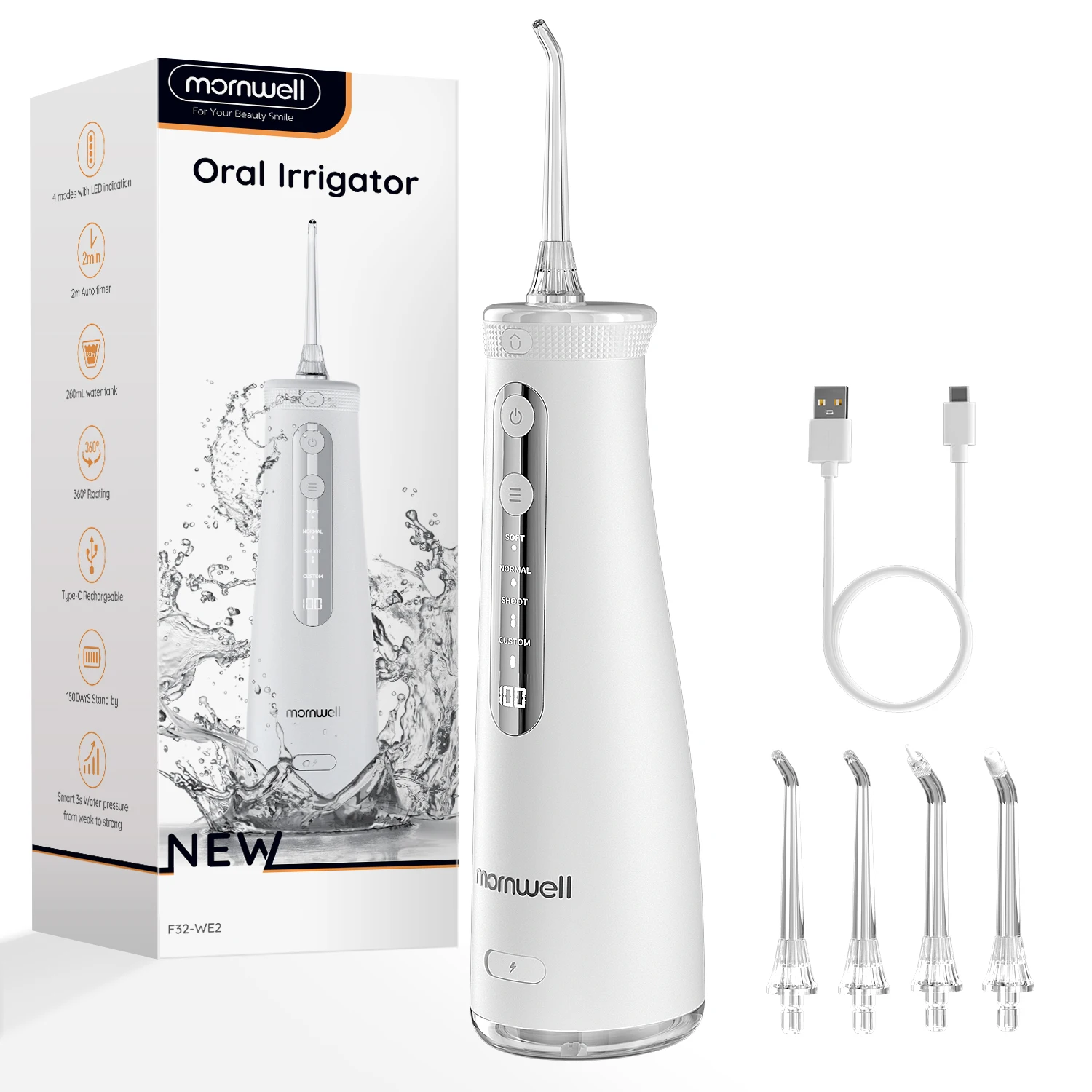 thumbnail image 1 of Cordless Water Dental Flosser 4 Jet Tips 4 Modes 260ML Portable Rechargeable Oral Irrigator IPX7 Waterproof for Gums Braces Care, 1 of 5