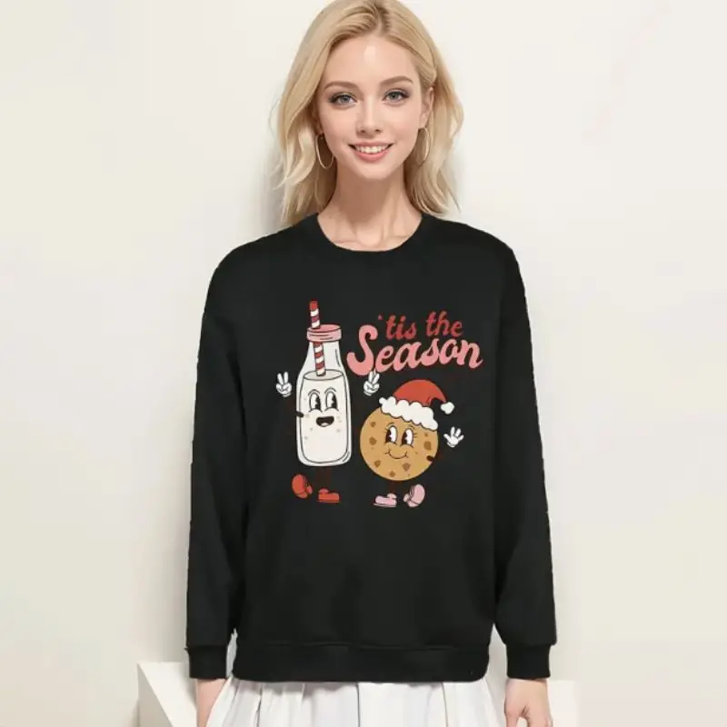 Cute Christmas Cartoon Print Long Sleeve Pullover Plus Size Casual Sweatshirts Women's Plus Round Neck Sweatshirt sweatshirts highland cattle rose sweatshirt in multicolor size s