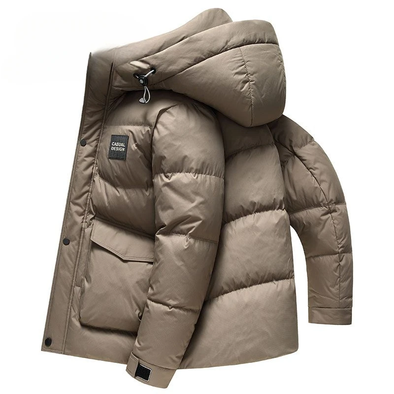 

Мужская зимняя модная короткая куртка на белом утином пуху 2023, мужское толстое теплое пальто с карманами, мужское однотонное пуховое пальто с капюшоном H407