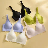 Seamless Women's Bra Small Chest Big Hollow Design Underwear Support Non-removable Semi-fixed Cup One Piece Striped Thin Bra 1