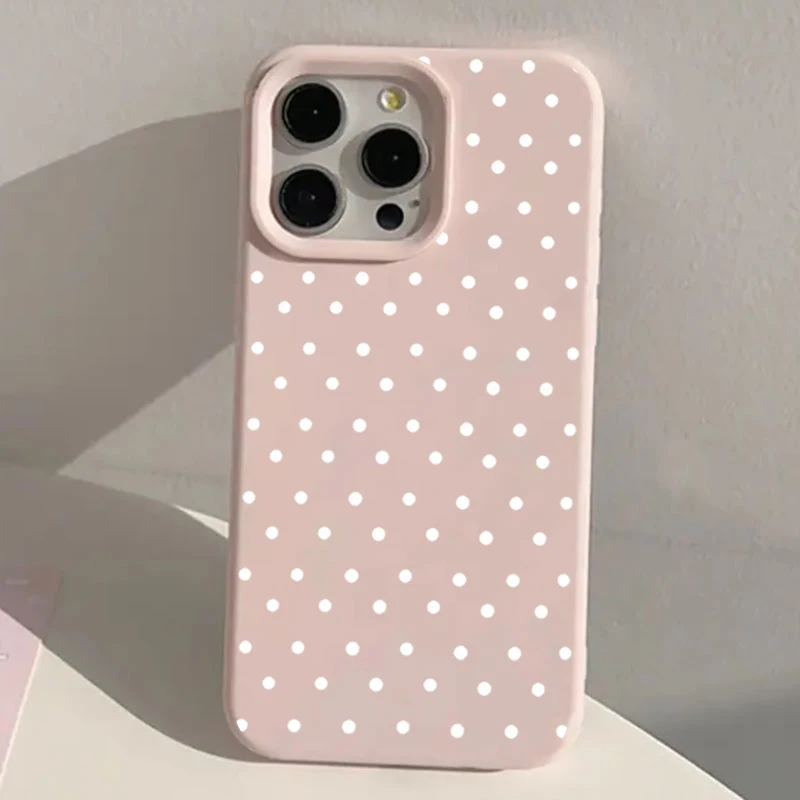 White Polka Dot Large Hole Pink Shockproof Soft Phone Case