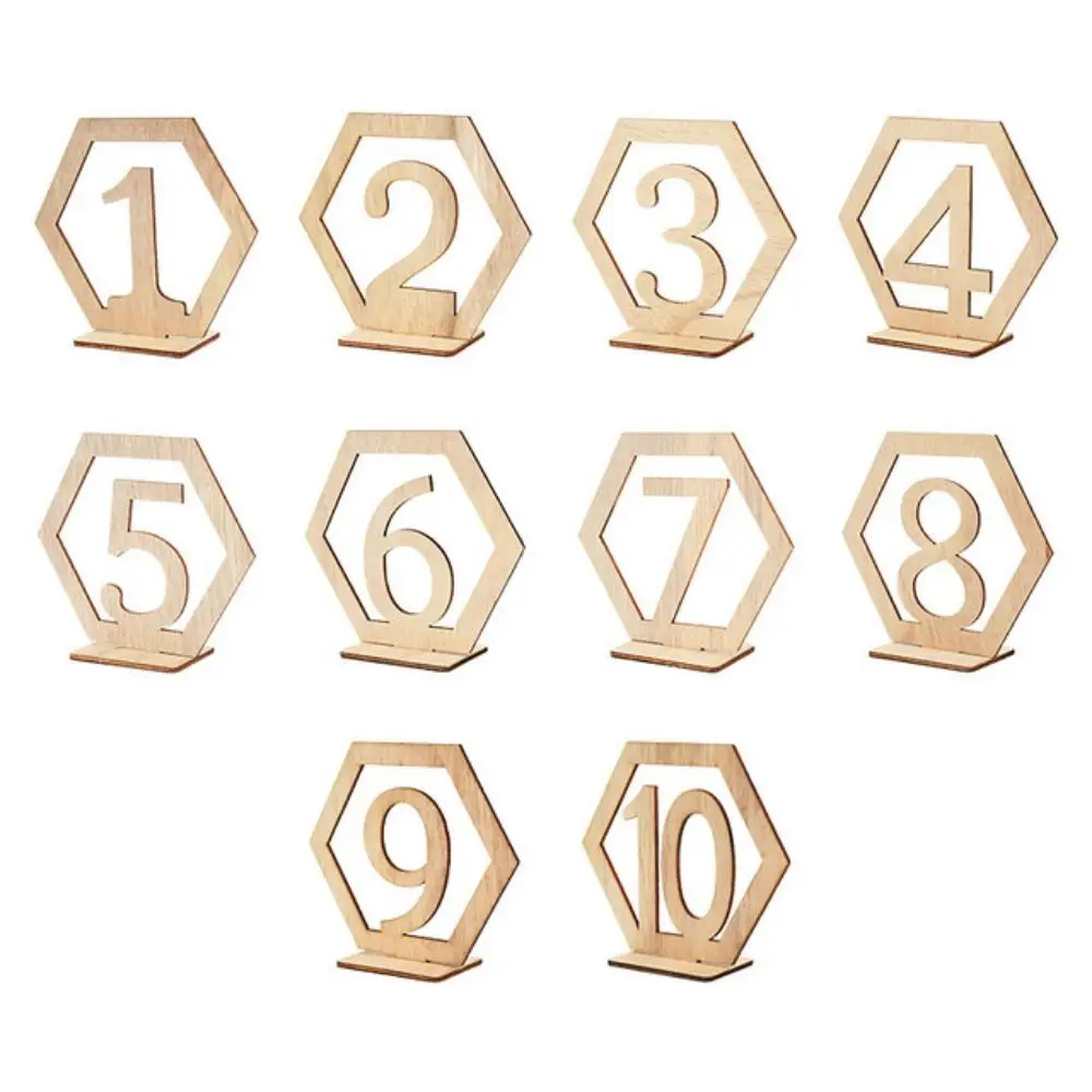 1-20 Table Number Signs Wooden Wedding Table Numbers Hexagon Shape with Holder Base Engagement Birthday Banquet Decor Wood Craft
