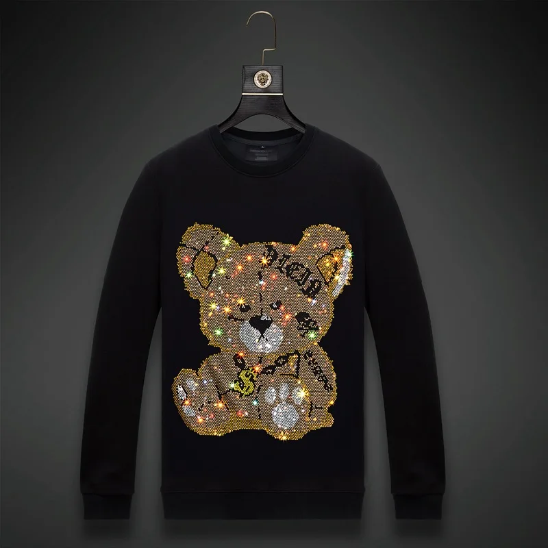 

Plus Size 2024 Bear Diamonds Hoodies Women Sweatshirt Fashion Streetwear O Neck Slim Full Pullover Hoodie Woman Autumn Clothes