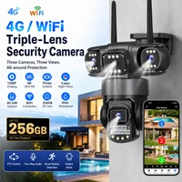 Caméra 256 Go avec carte SIM, 12MP, 6K, 4G/Wi-Fi, triple objectif, triple écran, vision nocturne, protection de sécurité, surveillance vidéo 4