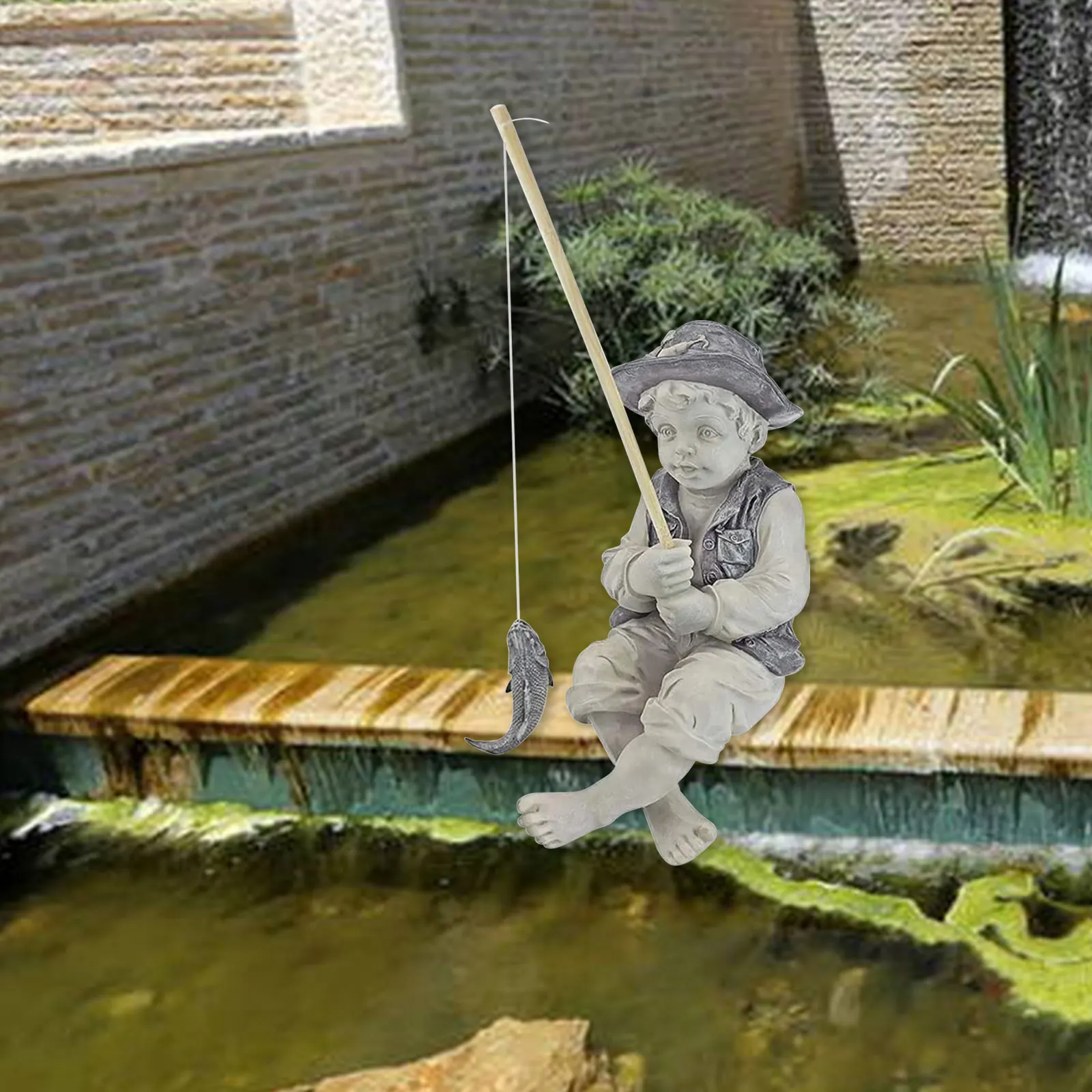 Garden Statue Gone Fishing Boy Yard Ornaments Resin Fisherman Funny Lawn  Sculpture Home Decoration Support Dropshipping