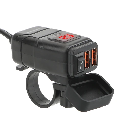 차량 장착 오토바이 고속 충전기, 모토 액세서리, QC 3.0 듀얼 USB 충전기, 디지털 전압계 어댑터, 방수 방진 2