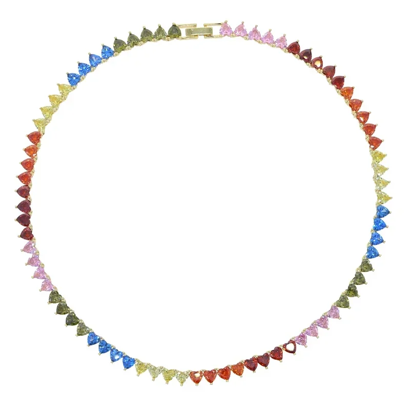 2025 高級レインボーハート CZ テニスチェーンネックレス女性の 2025 高級レインボーハート CZ テニスチェーンネックレス女性の