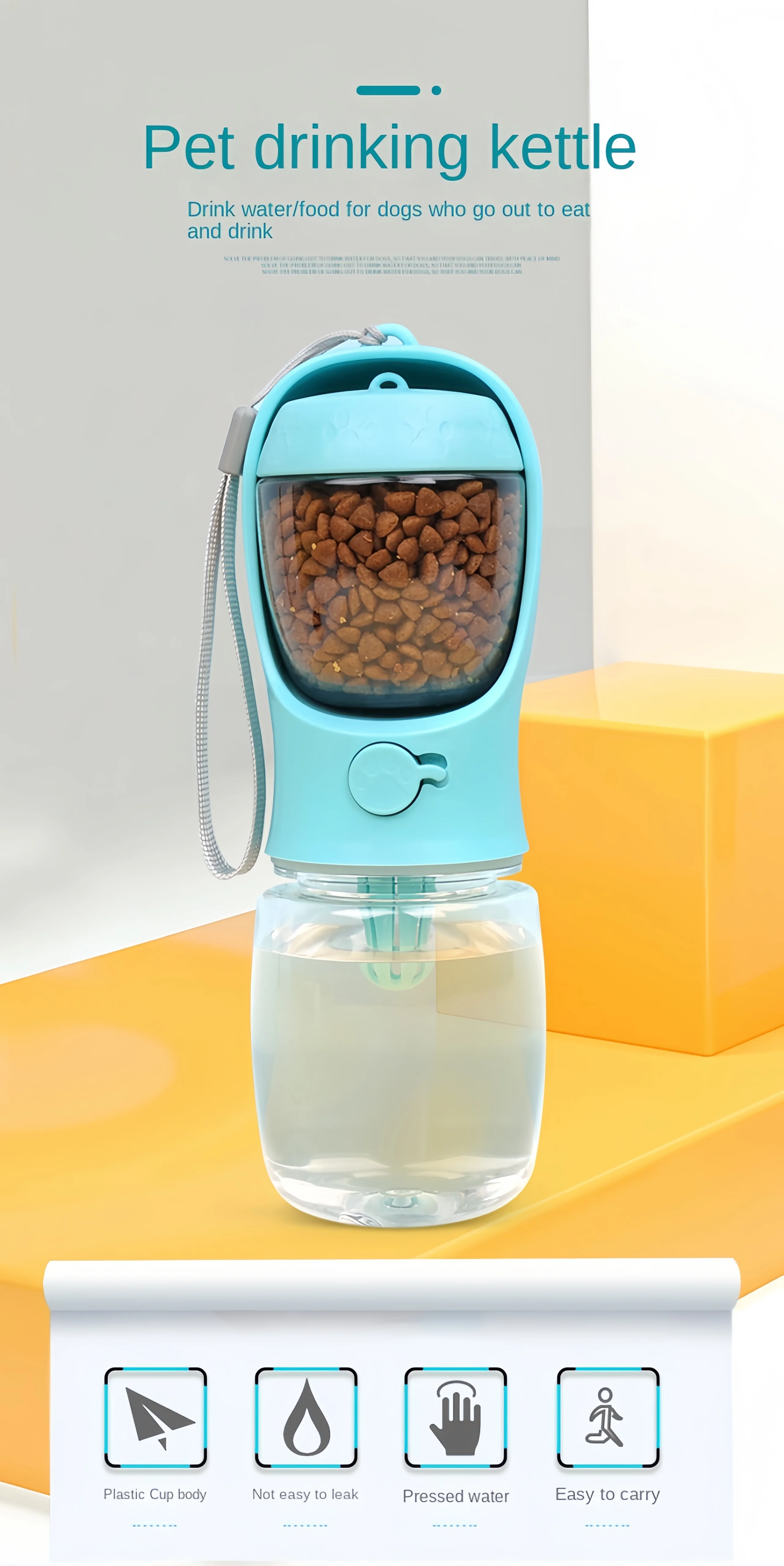 Portable dog cat water bottle with food storage container