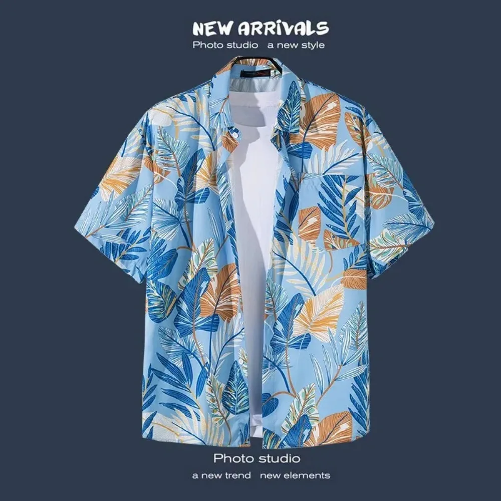 Retro Floral Short Sleeve Shirt Men Trendy Personalized Versatile Cool Five-point Sleeve Summer Hawaii Clothing Trend 4