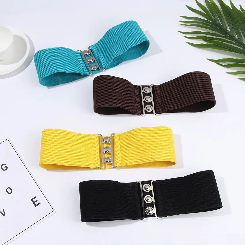 Fashion Women Wide Elastic Belt High Quality Metal Buckle Waistband Stretch Ladies Waist Band Casual Dress Cummerbands