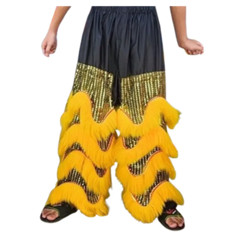 Fluffy Lion Dance Costume Pants For Adults Chinese Traditional Colorful Festival Pants Men's Animal Cosplay Carnival Clothes