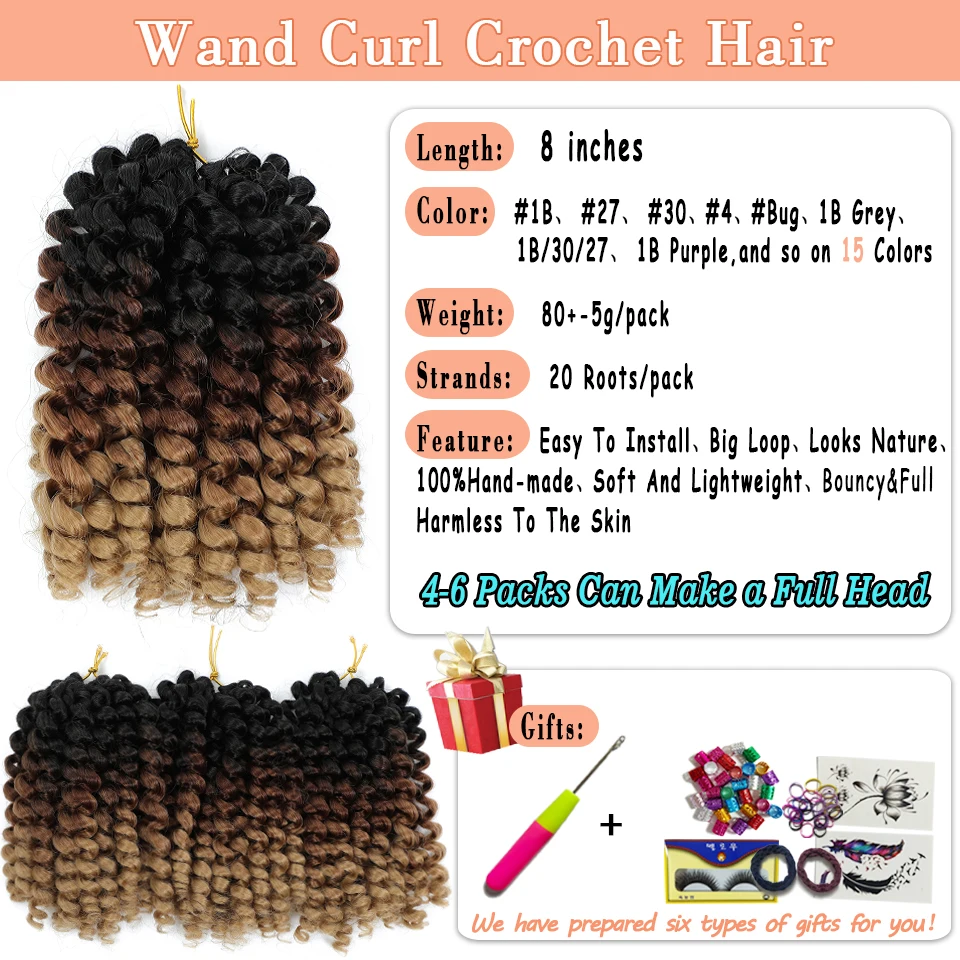 Jamaican Bounce Crochet Hair Ombre 613 350 30 27 Bug Red Grey Colors1-4 Packs Deal 8 inch Synthetic Jumpy Wand Curl Crochet Hair 2