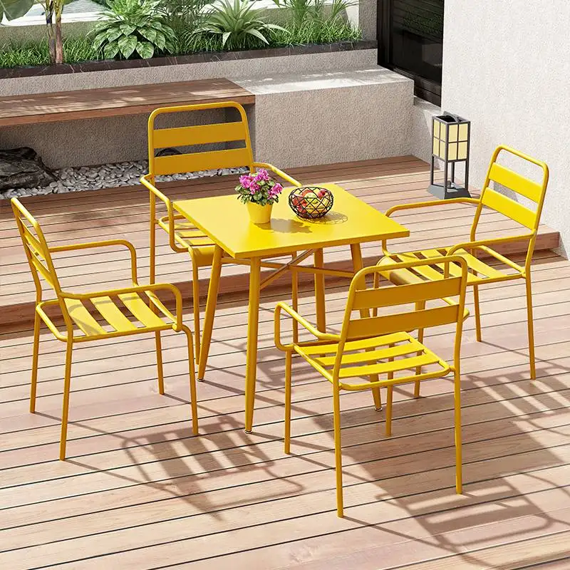 Outdoor courtyard leisure balcony tables and chairs milk tea shop cafe outside iron modern simple outdoor combination