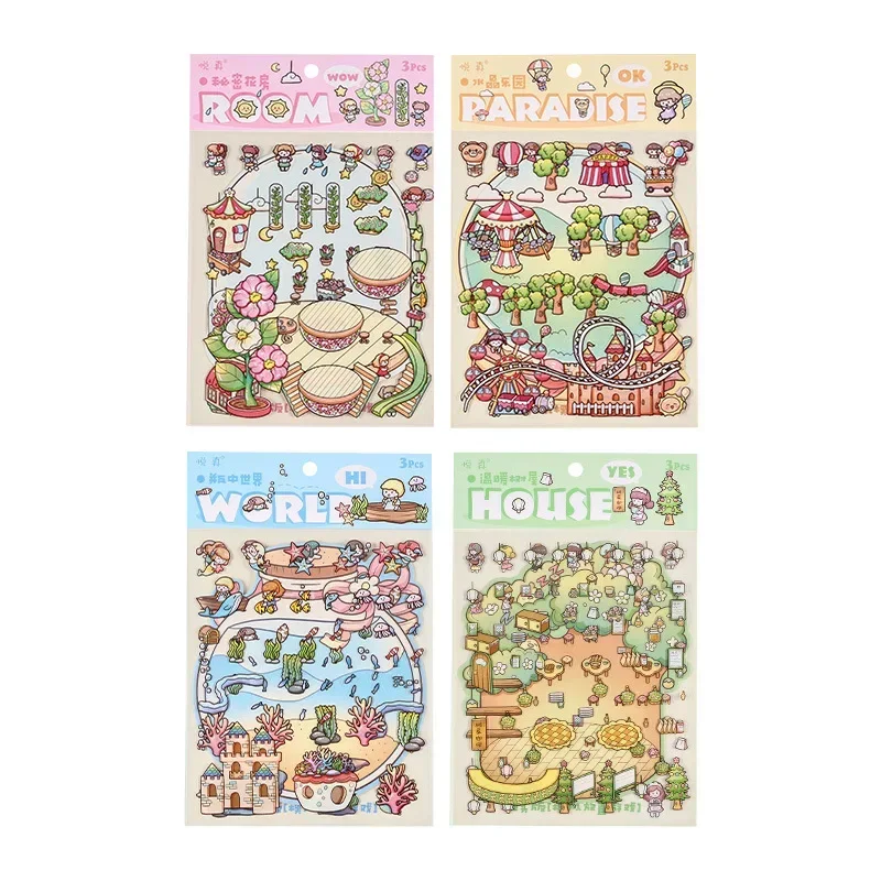 Baby Kids Cute Cartoon Animal Miniature Landscraping DIY Stickers Visual Scene Lief Kawaii Sticker Stress Relief Sticker Gift