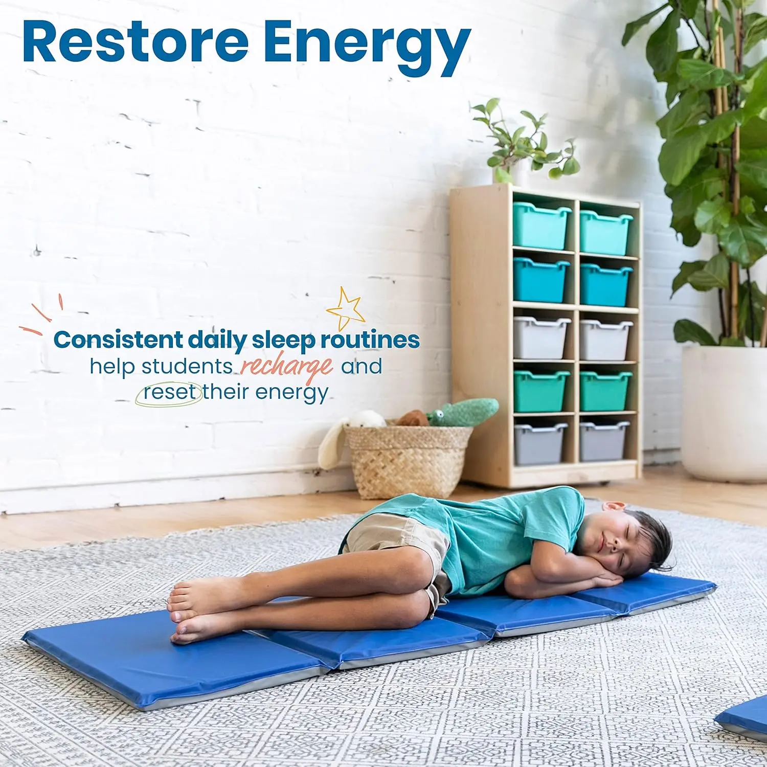 Everyday Folding Rest Mat, 4-Section, 1in, Sleeping Pad, Blue/Grey, 5-Pack