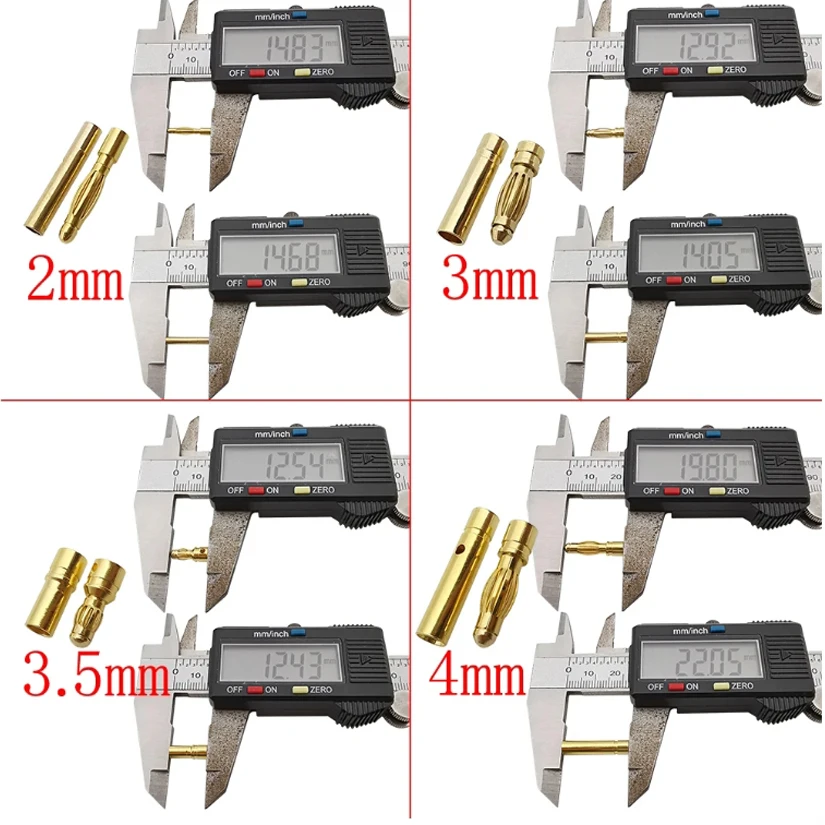 Paires de connecteurs pour batterie RC 2.0mm et 3.0mm empilées, avec câbles attachés, vue détaillée.