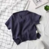 0-8Yrs 100%Cotton Children's T-shirt for Boy and Girls Muslin Tops Shirts 2025 V Neck Short Sleeve Boys Tees Kids Girls Clothes 5