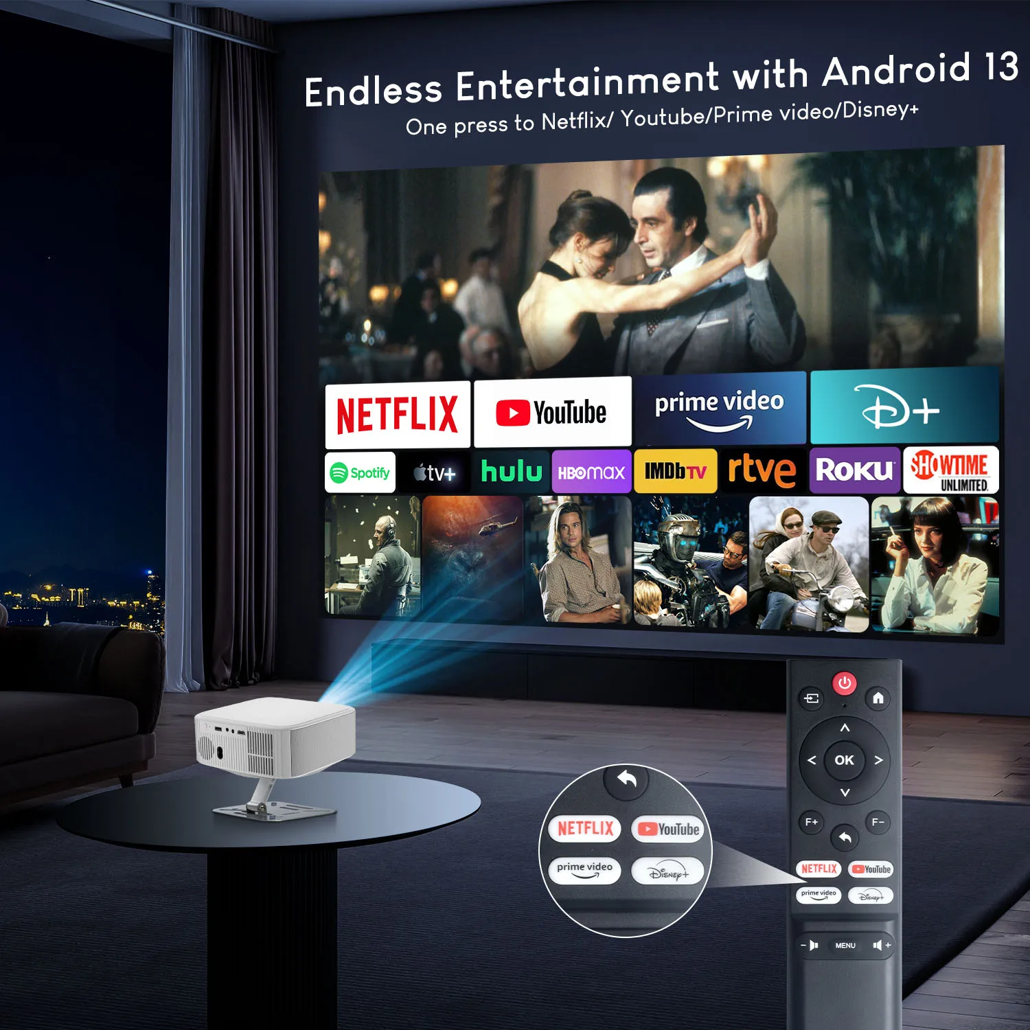 Salange Netflix Projector P92MAX Smart Android 13 1080P BT5.2 WiFi6 12000L Electronic Focus Auto Keyston 4K Movie HD Home Cinema Portable Projector