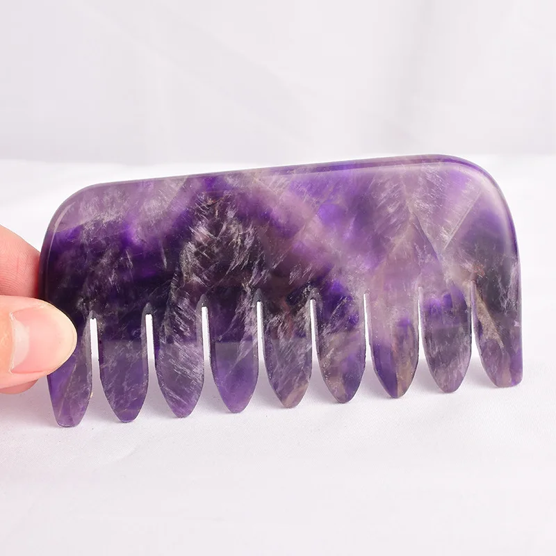 Amethyst Gua Sha Comb Purple Crystal Stone Massager Hair Head Neck Massage Comb Beauty Skin Care health Tool 4
