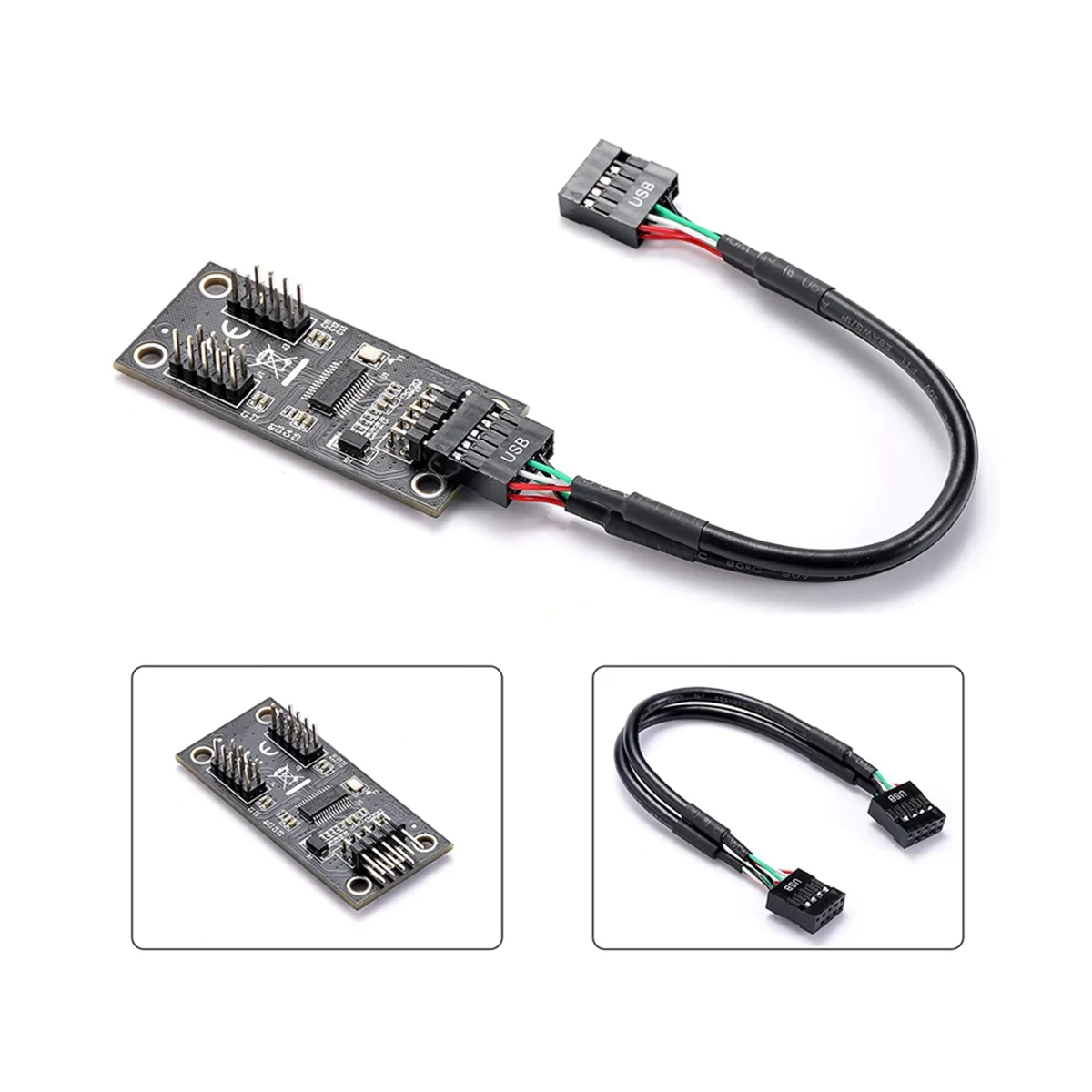 AT87-USB Hub USB Splitter USB2.0 9Pin to Dual 9Pin Hub Adapter Riser Motherboard USB Connector 1 to 2 Extension Cable