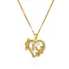 Colliers avec initiales de cœur et de fleur en Zircon pour femmes, en acier inoxydable, pour amoureux du cœur, couleur or, chaîne avec lettres, bijoux