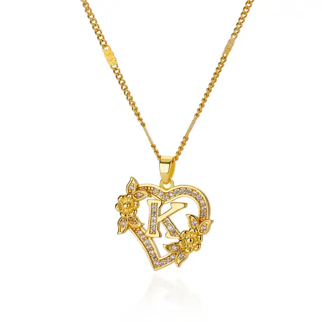 Colliers avec initiales de cœur et de fleur en Zircon pour femmes, en acier inoxydable, pour amoureux du cœur, couleur or, chaîne avec lettres, bijoux
