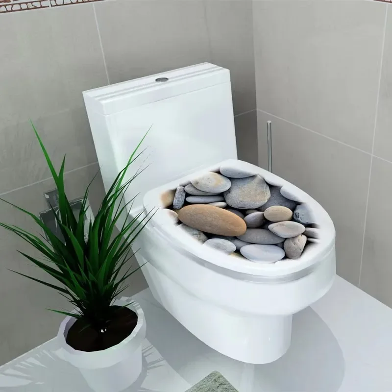 Bathroom Decor 3D Printed Flower View Toilet Lid Sticker Commode Seat Cover Sticker Cartoon Plant and Animals Scenery Home Decor