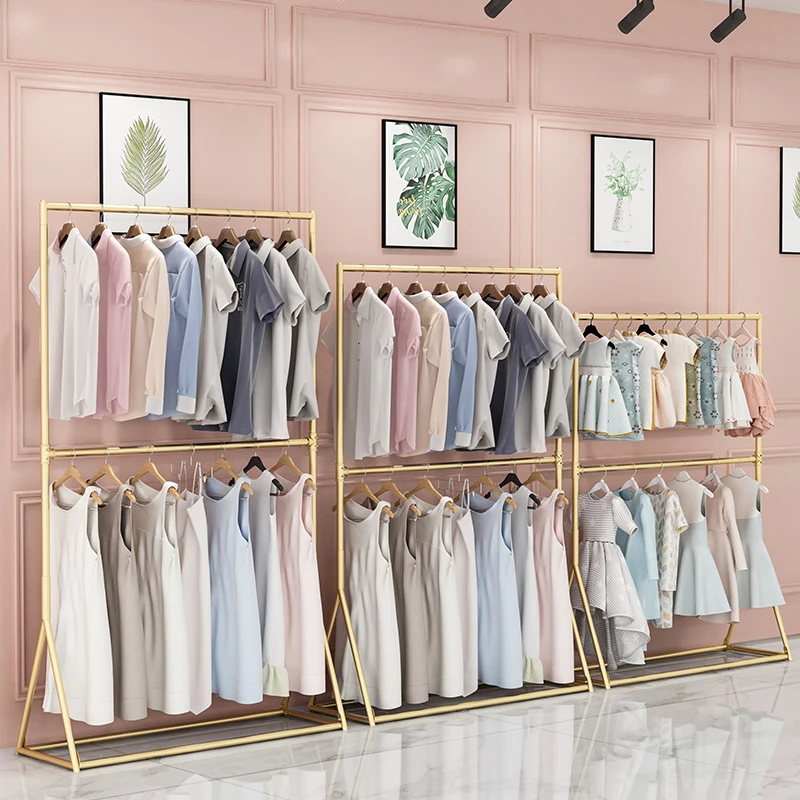 

Golden clothing store hanger children's clothes store display rack double-layer men's and women's clothes store hanger can be li