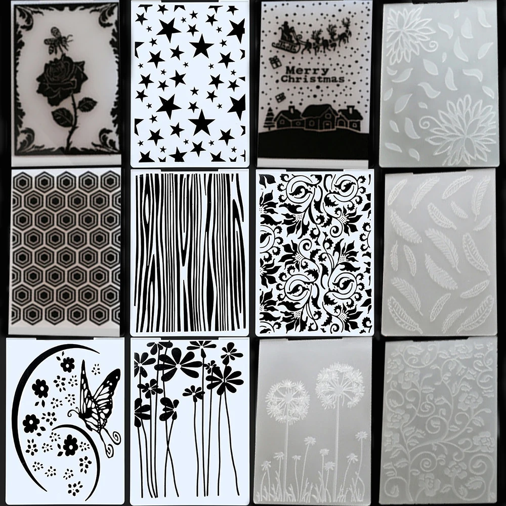 Plastic Embossing Folder 15 Styles Plastic Embossing Folder Template Molds Stamp Stencils DIY Handmade Art Craft Supplies Fondant Cake Decorating Mold