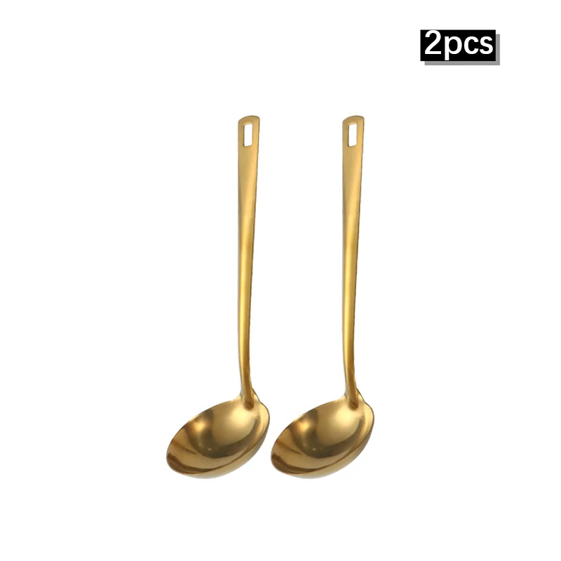 Elegant Stainless Steel Kitchenware Set - Gold Soup & Colander Spoons