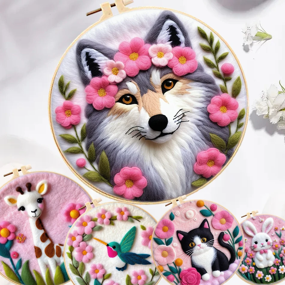 DIY Wool Painting Kit Needle felt kit Needle felting wool Wool felting needles Wool felting kit with Felting Needles Animal Semi-finished Handmade Beginners Needlework Starter Sewing Craft