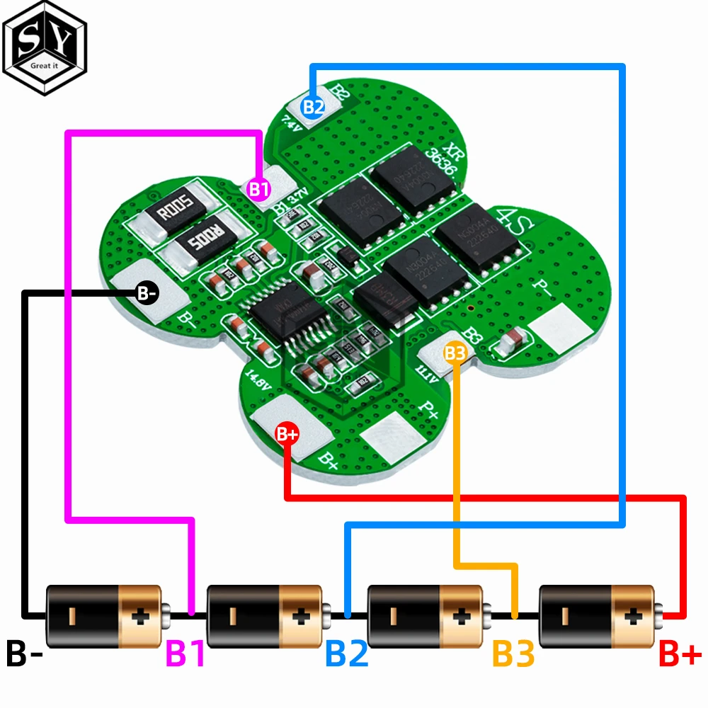 Batteria al lio 4S 14,8 V 30A Li-ion 18650 BMS Confezioni