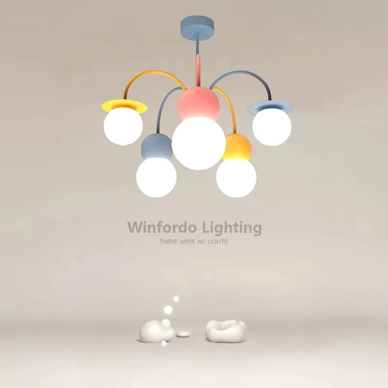 

Pendant Lamp For Kids Nordic Colorful Chandelier Lamp in the Bedroom Room Creative LED Indoor Kids Room Light
